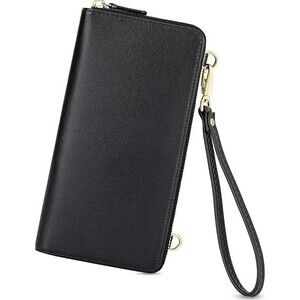 Nuoku Wallet for Women RFID Blocking PU Leather Wristlet Card Holder Black